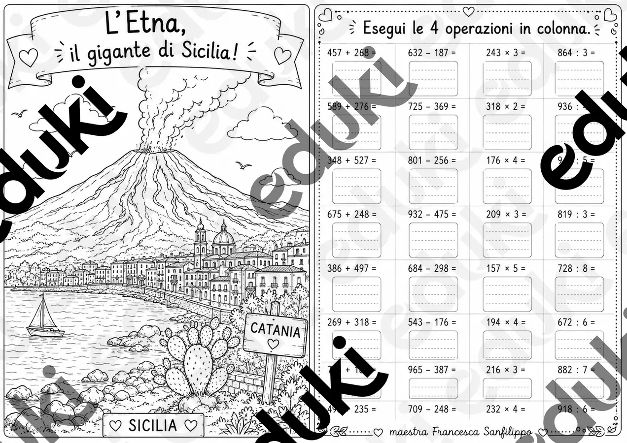 Operazioni in colonna - Etna Esercizi - Operazioni in colonna - Etna - Schede didattiche - Pagina di copertina