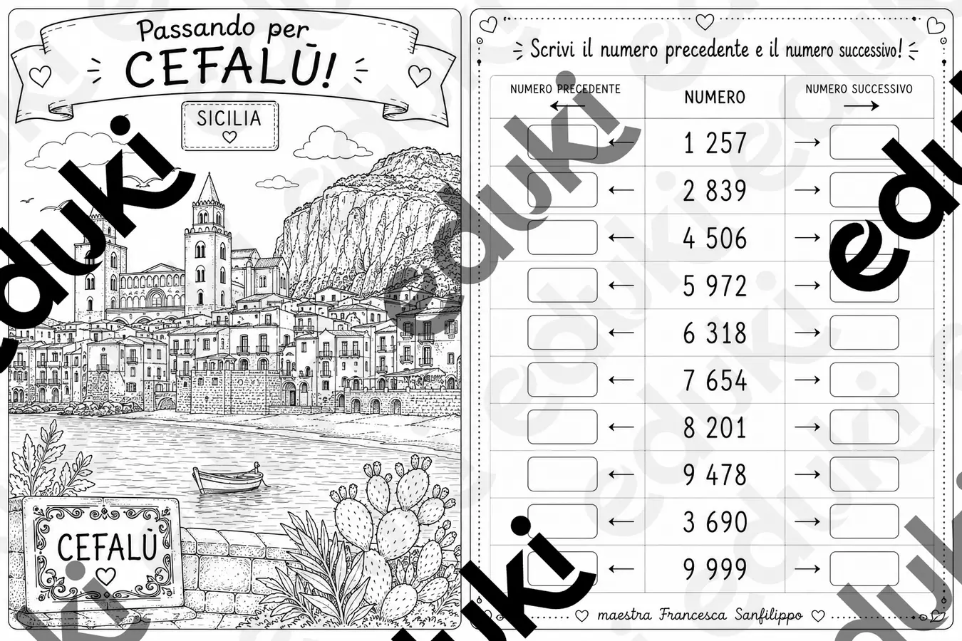 Numero precedente e successivo - Cefalù Esercizi - Numero precedente e successivo - Cefalù - Schede didattiche - Pagina di copertina