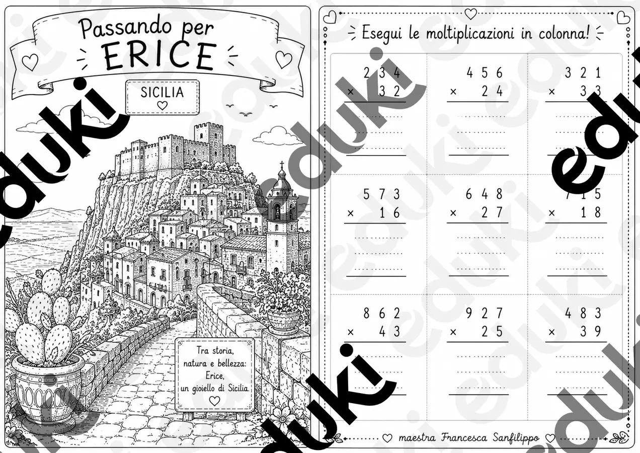 Moltiplicazioni in colonna - Erice Esercizi - Moltiplicazioni in colonna - Erice - Schede didattiche - Pagina di copertina