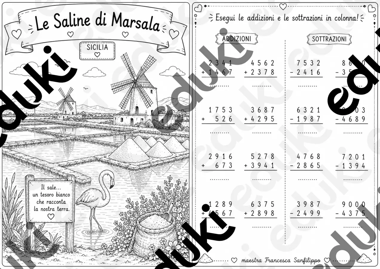 Addizioni e sottrazioni in colonna - Marsala Esercizi - Addizioni e sottrazioni in colonna - Marsala - Schede didattiche - Pagina di copertina