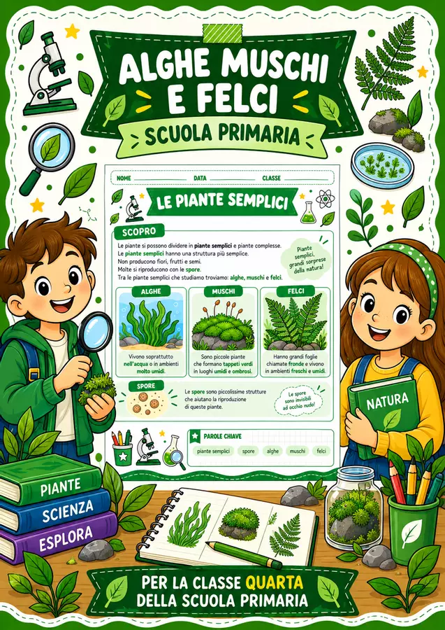 Alghe muschi e felci scuola primaria Esercizi - Alghe muschi e felci scuola primaria - STEM nello zaino - Pagina di copertina