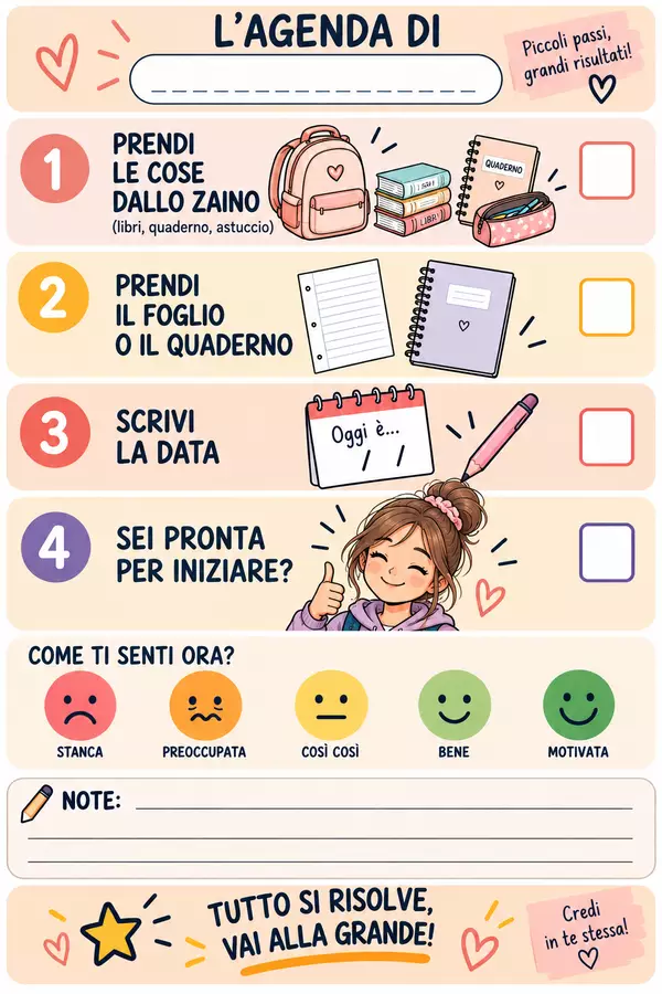 Agenda visiva scolastica -Autonomia e organizzazione del materiale Materiale di supporto/inclusione - Agenda visiva scolastica -Autonomia e organizzazione del materiale - Erika - La tua pedagogista - Pagina di copertina