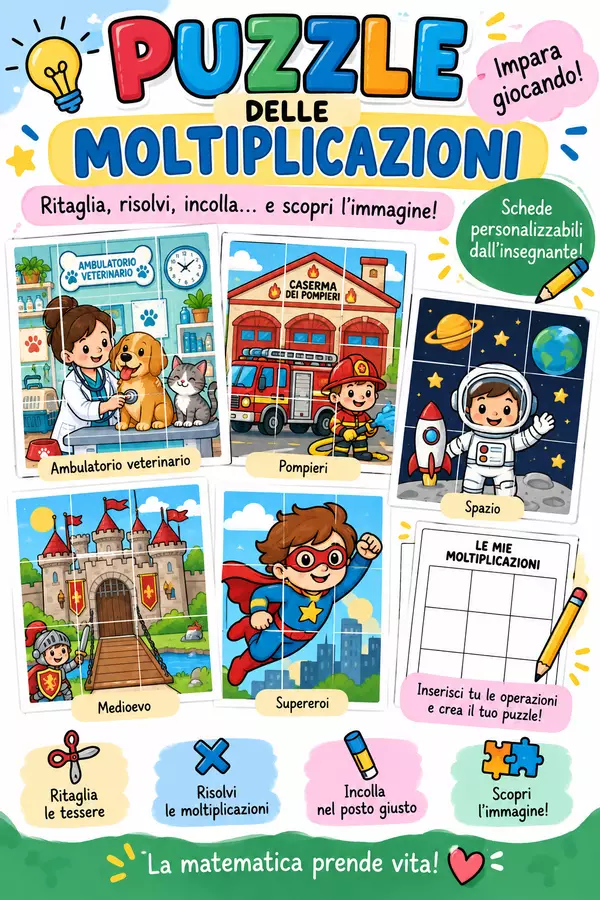 Il puzzle delle moltiplicazioni Esercizi - Il puzzle delle moltiplicazioni - Edugiocando - Pagina di copertina