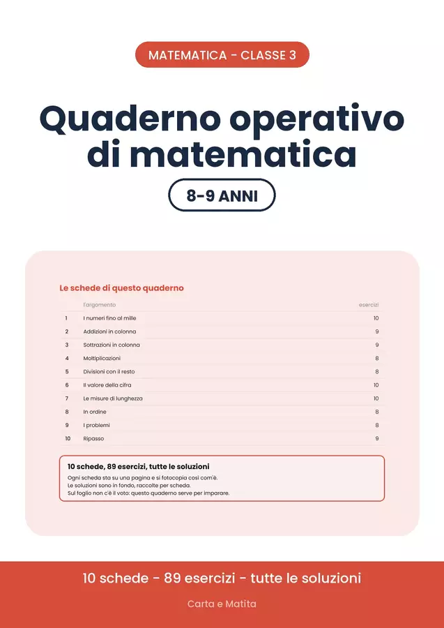 🔢 Esercizi di matematica classe terza: 10 schede Esercizi - 🔢 Esercizi di matematica classe terza: 10 schede - Carta e Matita - Pagina di copertina