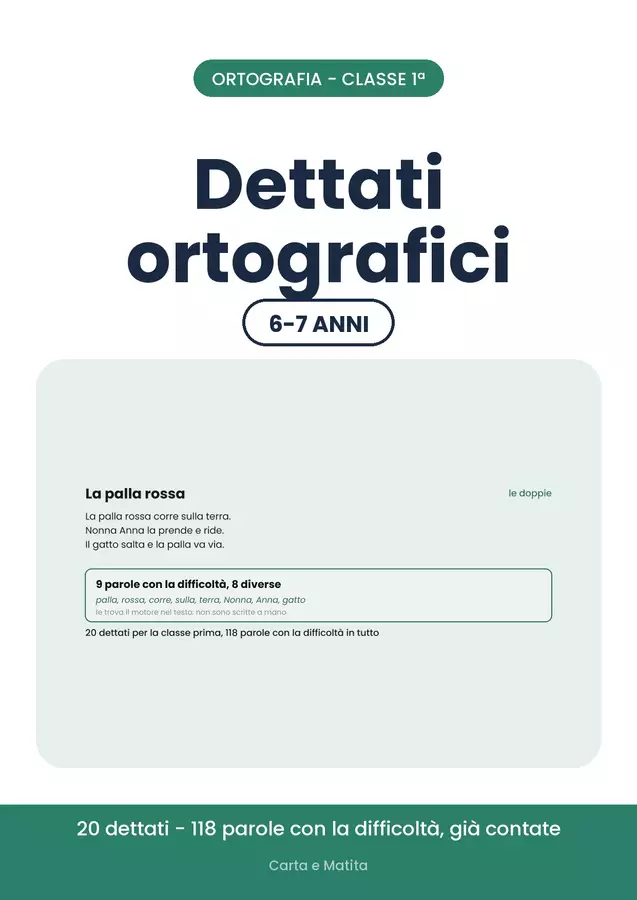 🔤 Dettati ortografici classe prima: 20 dettati pronti Esercizi - 🔤 Dettati ortografici classe prima: 20 dettati pronti - Carta e Matita - Pagina di copertina