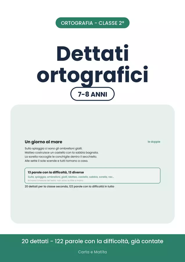 🔤 Dettati ortografici classe seconda: 20 dettati pronti Esercizi - 🔤 Dettati ortografici classe seconda: 20 dettati pronti - Carta e Matita - Pagina di copertina