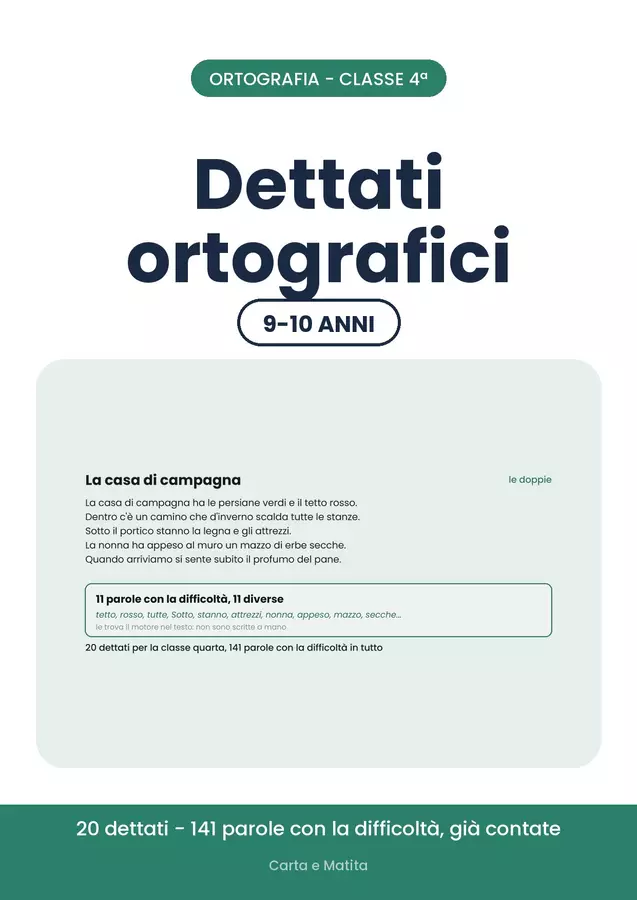 🔤 Dettati ortografici classe quarta: 20 dettati pronti Esercizi - 🔤 Dettati ortografici classe quarta: 20 dettati pronti - Carta e Matita - Pagina di copertina
