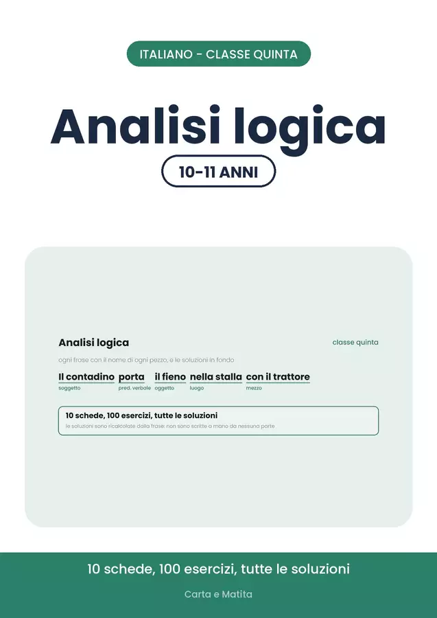 📝 Analisi logica classe quinta: i complementi indiretti Esercizi - 📝 Analisi logica classe quinta: i complementi indiretti - Carta e Matita - Pagina di copertina