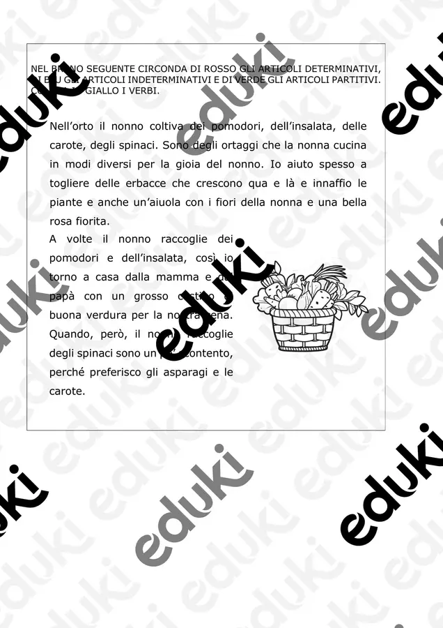 Trova gli articoli e i verbi nel brano! Esercizi - Trova gli articoli e i verbi nel brano! - Maestra Lorena - Pagina di copertina