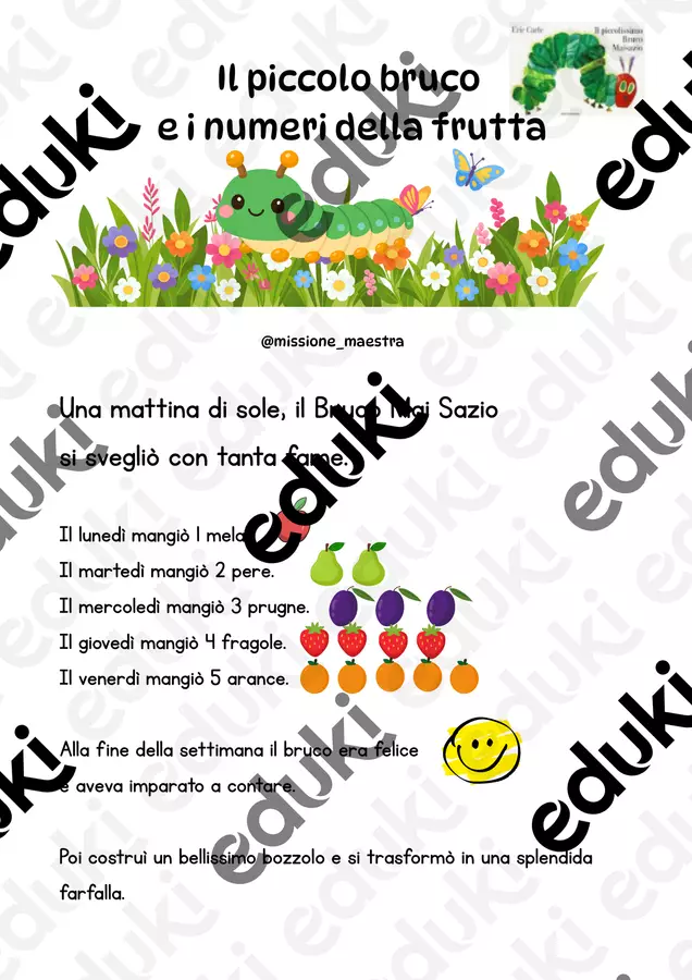 Il piccolo BRUCO MAI SAZIO - numeri e quantità Esercizi - Il piccolo BRUCO MAI SAZIO - numeri e quantità - missione_maestra - Pagina di copertina