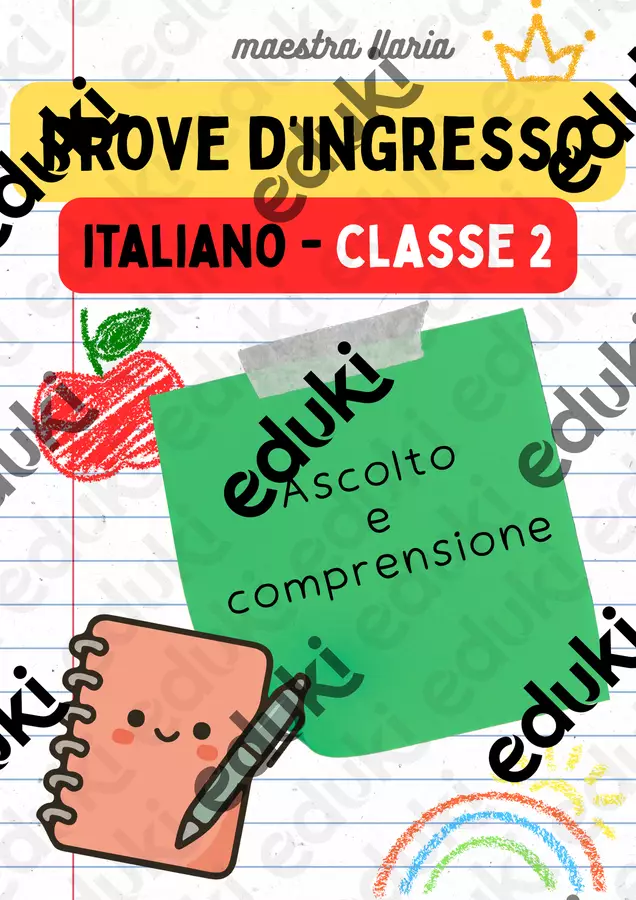 Prove d'ingresso - Ascolto per la classe 2^ Esercizi - Prove d'ingresso - Ascolto per la classe 2^ - La maestra Ilaria - Pagina di copertina