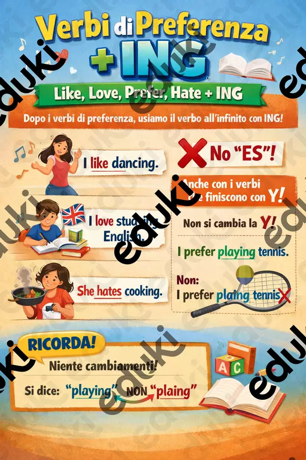 Verbi di Preferenza+ING Materiale di supporto/inclusione - Verbi di Preferenza+ING - MaestraStefyy - Pagina di copertina