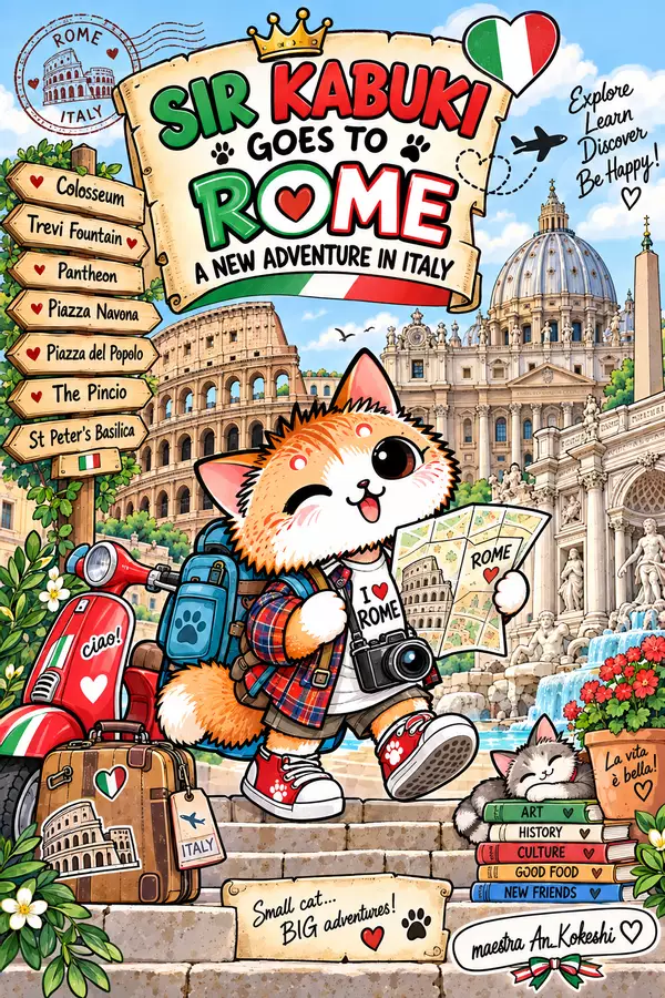 Storytelling "Sir Kabuki goes to Rome. A new adventure in Italy" Materiale di supporto/inclusione - Storytelling "Sir Kabuki goes to Rome. A new adventure in Italy" - Maestra An_ Kokeshi - Pagina di copertina