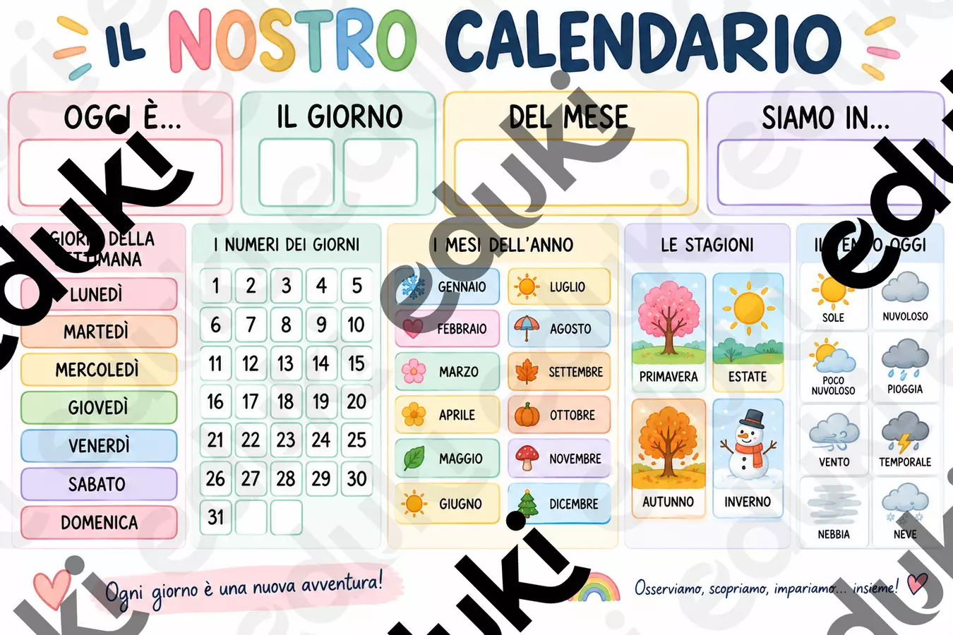 Il nostro calendario – Calendario visivo interattivo per la classe | Giorni, mesi, stagioni e meteo Materiale di supporto/inclusione - Il nostro calendario – Calendario visivo interattivo per la classe | Giorni, mesi, stagioni e meteo - Erika - La tua pedagogista - Pagina di copertina
