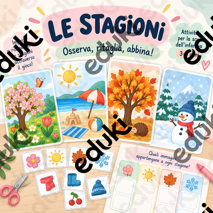 Le stagioni – Osserva, ritaglia e abbina | Attività 3–6 anni Materiale di supporto/inclusione - Le stagioni – Osserva, ritaglia e abbina | Attività 3–6 anni - Erika - La tua pedagogista - Pagina di copertina