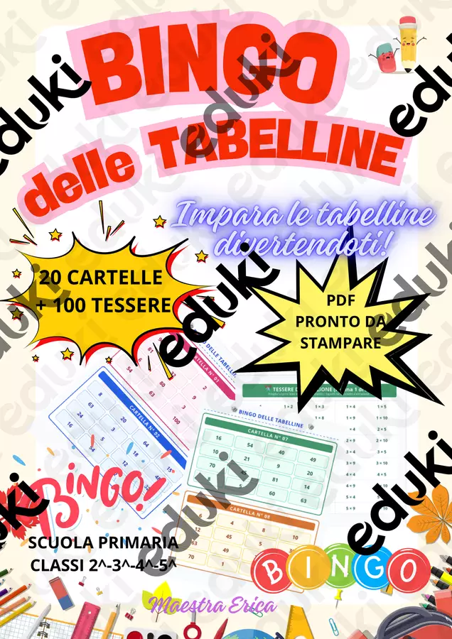 Bingo delle tabelline - gioco didattico da stamapre Materiale di supporto/inclusione - Bingo delle tabelline - gioco didattico da stamapre - Maestra Erri - Pagina di copertina