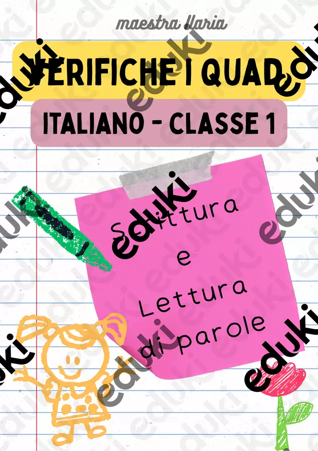 Verifiche di Italiano - Classe 1a, I Quadrimestre Esercizi - Verifiche di Italiano - Classe 1a, I Quadrimestre - La maestra Ilaria - Pagina di copertina