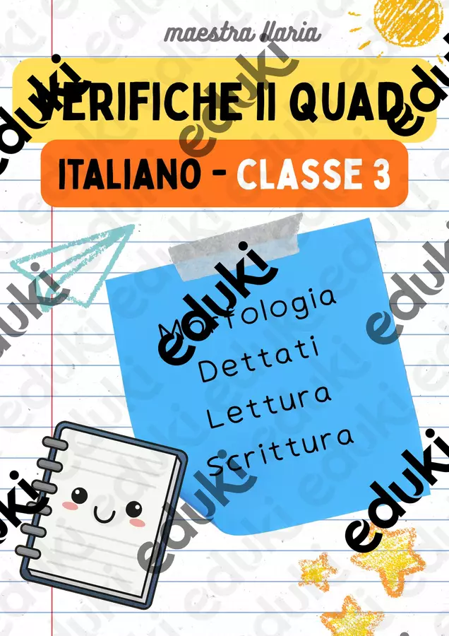 Verifiche di Italiano - Classe 3a, II Quadrimestre Esercizi - Verifiche di Italiano - Classe 3a, II Quadrimestre - La maestra Ilaria - Pagina di copertina