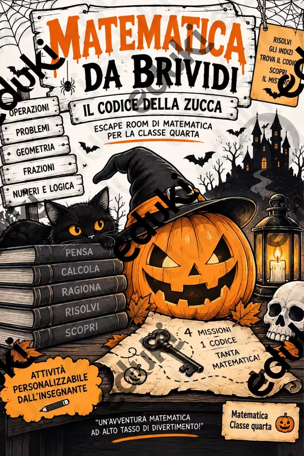 Codice della Zucca – Escape Room Halloween Matematica - 4ª Primaria Esercizi - Codice della Zucca – Escape Room Halloween Matematica - 4ª Primaria - Edugiocando - Pagina di copertina