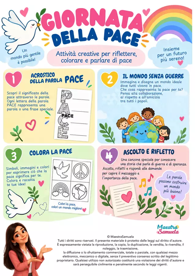 Giornata della Pace – Attività creative per riflettere e parlare di pace 🕊️ Esercizi - Giornata della Pace – Attività creative per riflettere e parlare di pace 🕊️ - Maestra Samuela - Pagina di copertina