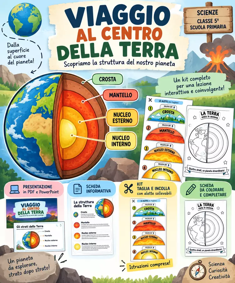 Viaggio al Centro della Terra – Kit Didattico | Classe 5ª Esercizi - Viaggio al Centro della Terra – Kit Didattico | Classe 5ª - Edugiocando - Pagina di copertina