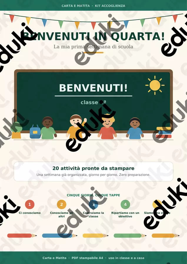 🎒 Accoglienza classe quarta: 20 attività di inizio anno Esercizi - 🎒 Accoglienza classe quarta: 20 attività di inizio anno - Carta e Matita - Pagina di copertina