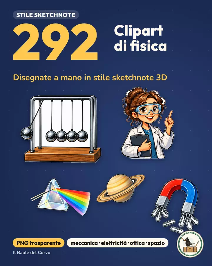 292 clipart di fisica in stile sketchnote (PNG) Clipart / Immagini originali - 292 clipart di fisica in stile sketchnote (PNG) - Il Baule del Corvo - Pagina di copertina