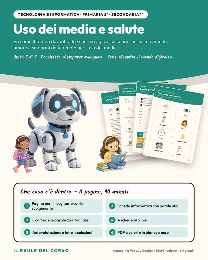 Uso dei media e salute: schermi, sonno, occhi Esercizi - Uso dei media e salute: schermi, sonno, occhi - Il Baule del Corvo - Pagina di copertina
