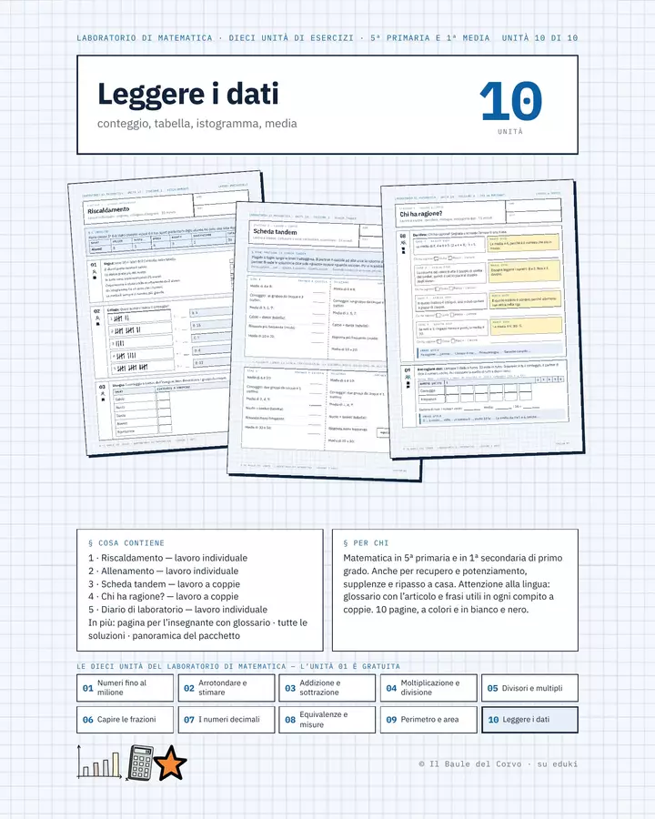 Leggere i dati: tabelle, istogrammi e media Esercizi - Leggere i dati: tabelle, istogrammi e media - Il Baule del Corvo - Pagina di copertina