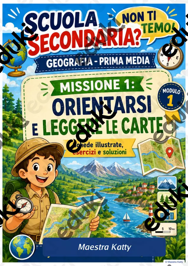 MISSIONE 1: ORIENTARSI E LEGGERE LE CARTE Esercizi - MISSIONE 1: ORIENTARSI E LEGGERE LE CARTE - Maestra Katty - Pagina di copertina