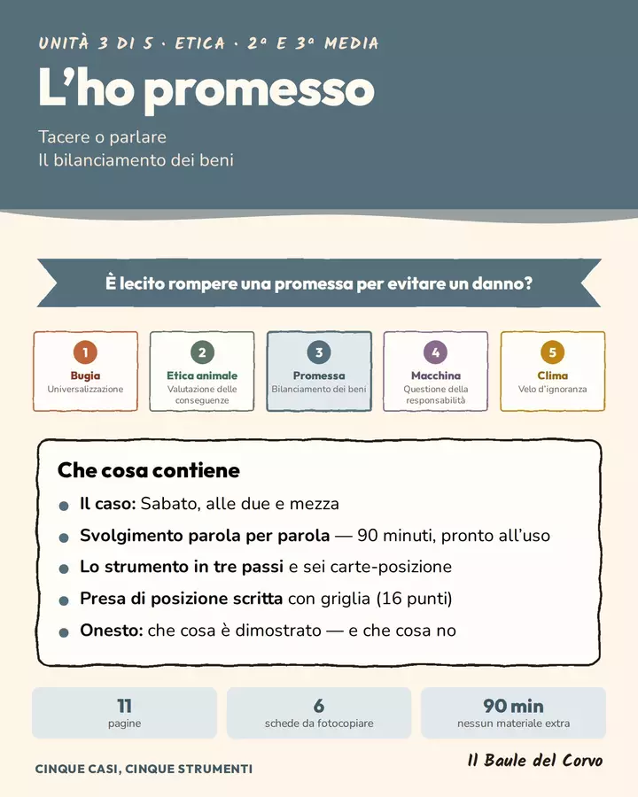 Promessa o sicurezza? Dilemma etico – 2ª/3ª media Esercizi - Promessa o sicurezza? Dilemma etico – 2ª/3ª media - Il Baule del Corvo - Pagina di copertina