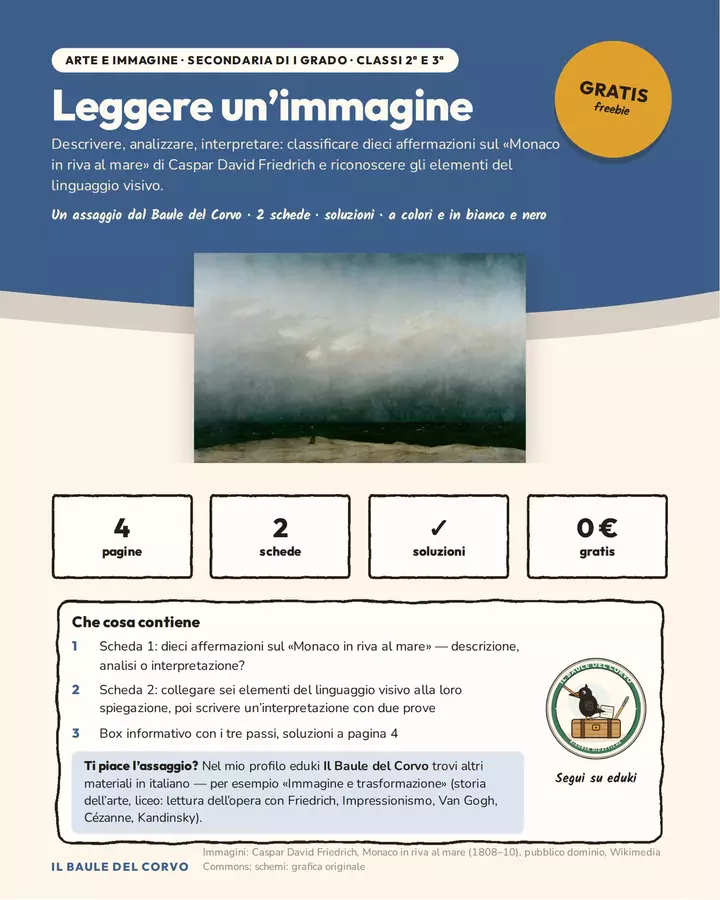 Leggere un’immagine: Friedrich – GRATIS Esercizi - Leggere un’immagine: Friedrich – GRATIS - Il Baule del Corvo - Pagina di copertina