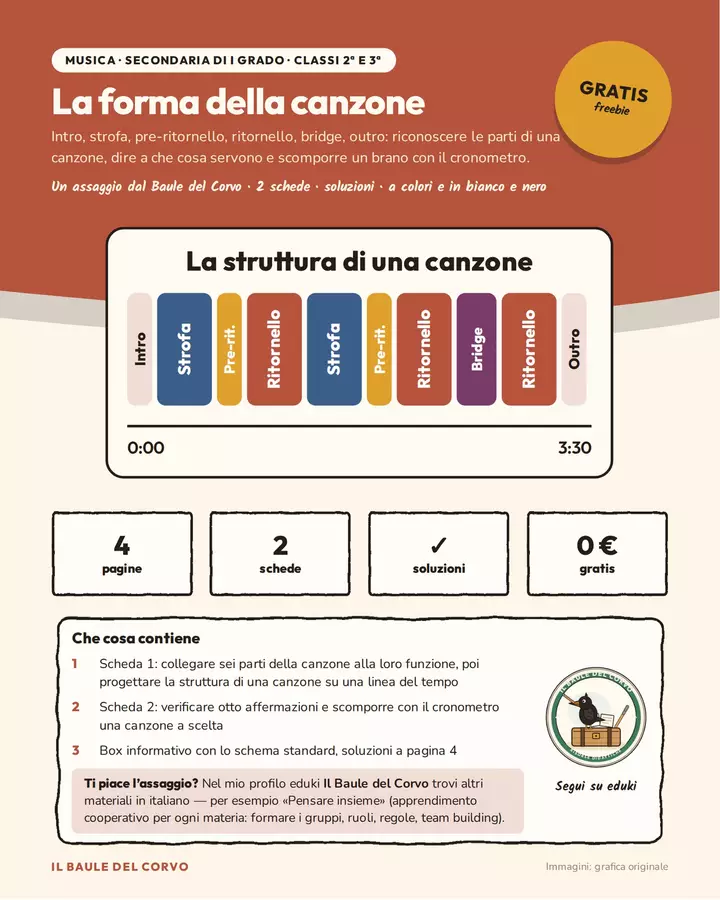 La forma della canzone: ritornello – GRATIS Esercizi - La forma della canzone: ritornello – GRATIS - Il Baule del Corvo - Pagina di copertina