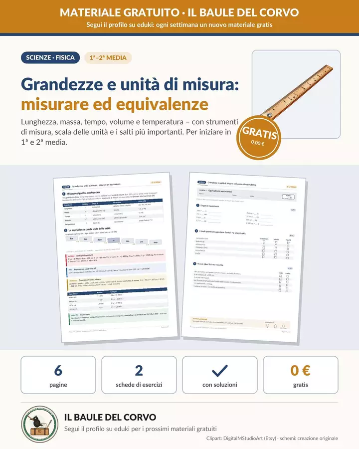 Unità di misura ed equivalenze – GRATIS Esercizi - Unità di misura ed equivalenze – GRATIS - Il Baule del Corvo - Pagina di copertina