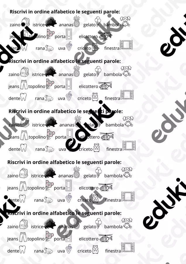Riscrivi in ordine alfabetico le seguenti parole Esercizi - Riscrivi in ordine alfabetico le seguenti parole - LeLaMaestra - Pagina di copertina