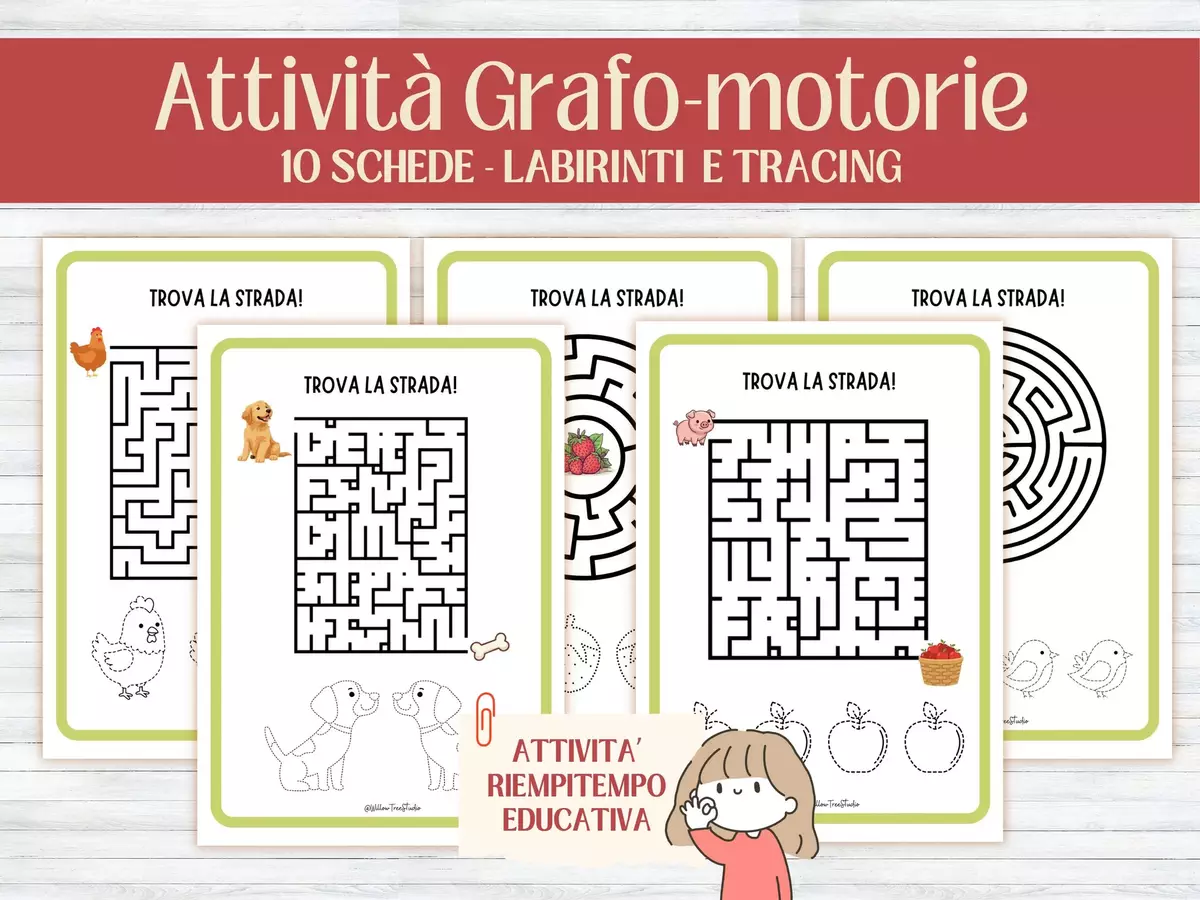 10 Schede Labirinti e Grafomotricità con Animali da Ricalcare | Attività di Attenzione, Pianificazione Visiva e Motricità Fine | Scuola Infanzia ed Elementare (4-6 anni) - No Prep - time fillers - attività riempitempo - early finishers Esercizi - 10 Schede Labirinti e Grafomotricità con Animali da Ricalcare | Attività di Attenzione, Pianificazione Visiva e Motricità Fine | Scuola Infanzia ed Elementare (4-6 anni) - No Prep - time fillers - attività riempitempo - early finishers - Willow Tree Studio - Pagina di copertina