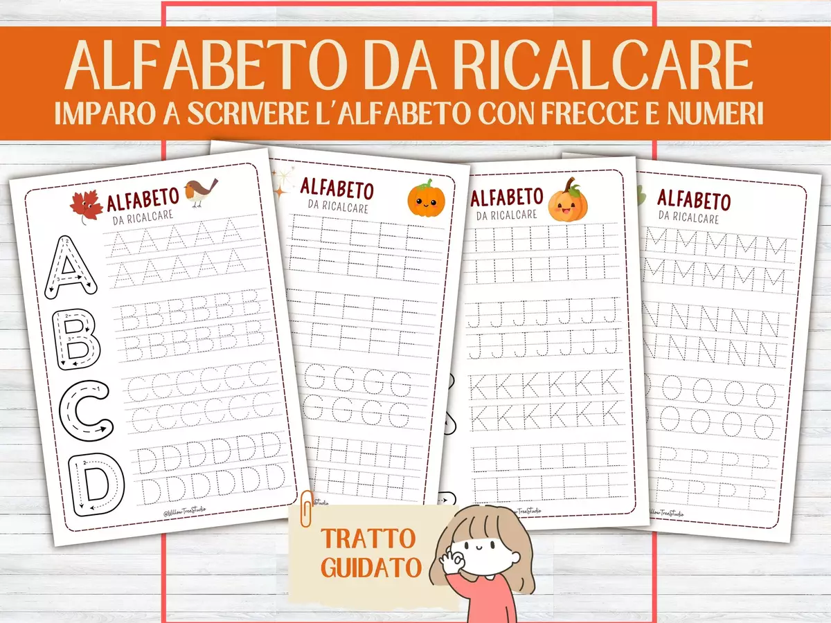 Imparo a Scrivere l'Alfabeto con Frecce e Numeri | 7 Pagine di Pregrafismo e Tratteggio Lettere | Direzione del Tratto e Grafomotricità | Scuola Infanzia e Prima Elementare Esercizi - Imparo a Scrivere l'Alfabeto con Frecce e Numeri | 7 Pagine di Pregrafismo e Tratteggio Lettere | Direzione del Tratto e Grafomotricità | Scuola Infanzia e Prima Elementare - Willow Tree Studio - Pagina di copertina