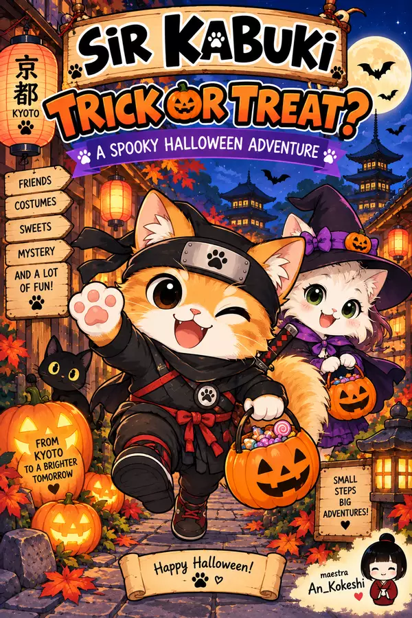 Storytelling Sir Kabuki: Trick or treat! A spooky Halloween adventure Materiale di supporto/inclusione - Storytelling Sir Kabuki: Trick or treat! A spooky Halloween adventure - Maestra An_ Kokeshi - Pagina di copertina