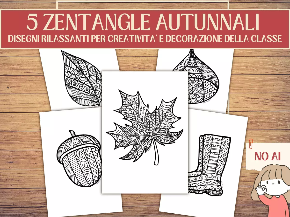 5 Zentangle Autunnali Disegnati a Mano | Schede di Arte, Mindfulness e Rilassamento | Disegni da Colorare Autunno Scuola Primaria e Secondaria Materiale per pittura e bricolage - 5 Zentangle Autunnali Disegnati a Mano | Schede di Arte, Mindfulness e Rilassamento | Disegni da Colorare Autunno Scuola Primaria e Secondaria - Willow Tree Studio - Pagina di copertina