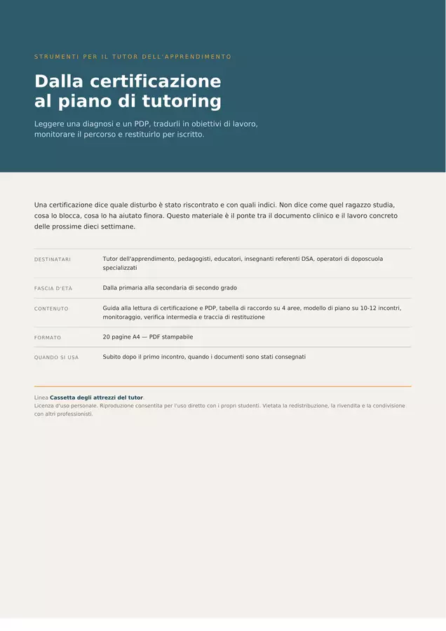 Dalla certificazione al piano di tutoring | DSA: leggere diagnosi e PDP Materiale di supporto/inclusione - Dalla certificazione al piano di tutoring | DSA: leggere diagnosi e PDP - Apprendifacile - Pagina di copertina