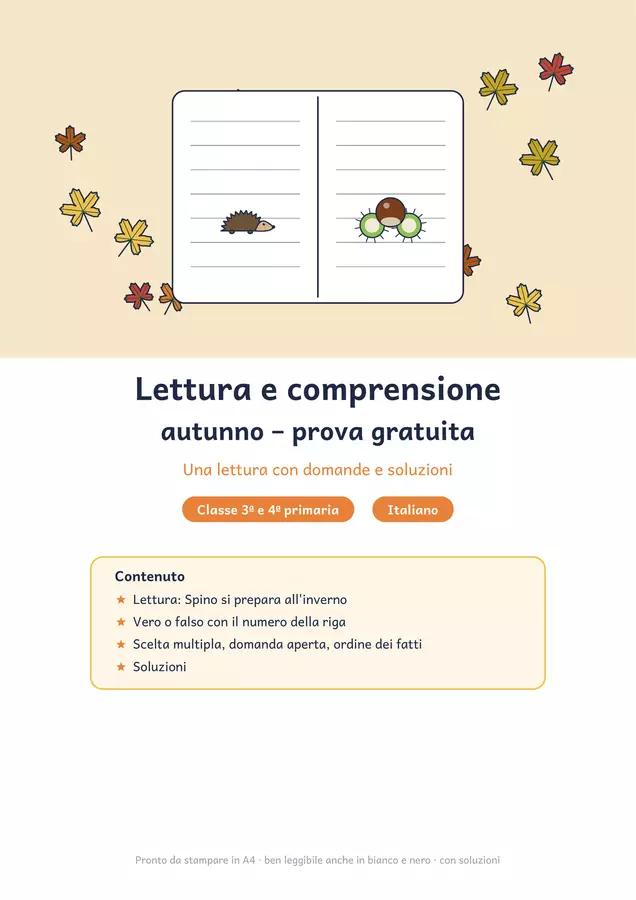 Lettura e comprensione autunno gratis: il riccio Esercizi - Lettura e comprensione autunno gratis: il riccio - Chiaro e Corretto - Pagina di copertina