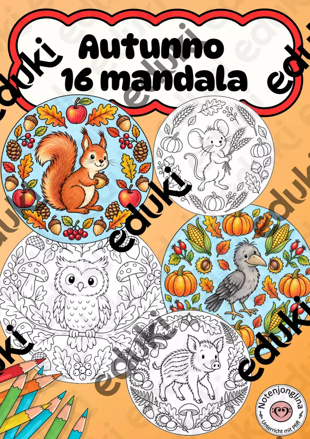 Autunno – mandala da colorare con animali d'autunno Materiale per pittura e bricolage - Autunno – mandala da colorare con animali d'autunno - Notenjonglina - Pagina di copertina