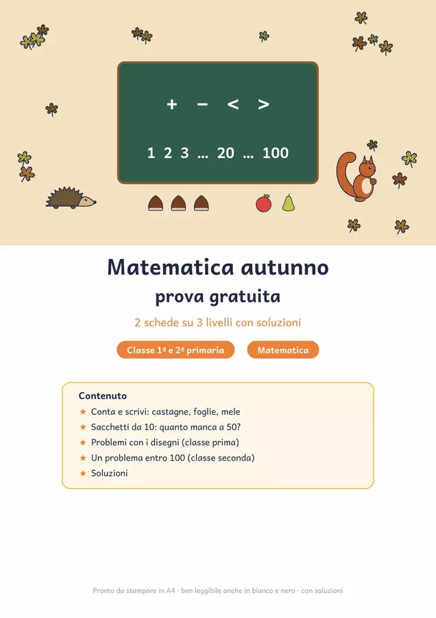 Matematica autunno classe prima e seconda gratis Esercizi - Matematica autunno classe prima e seconda gratis - Chiaro e Corretto - Pagina di copertina