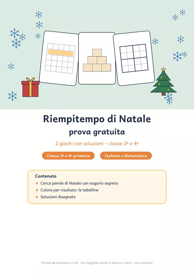 Riempitempo di Natale gratis: classe terza e quarta Esercizi - Riempitempo di Natale gratis: classe terza e quarta - Chiaro e Corretto - Pagina di copertina