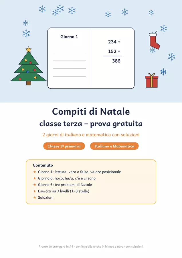 Compiti di Natale classe terza gratis: 2 giorni Esercizi - Compiti di Natale classe terza gratis: 2 giorni - Chiaro e Corretto - Pagina di copertina