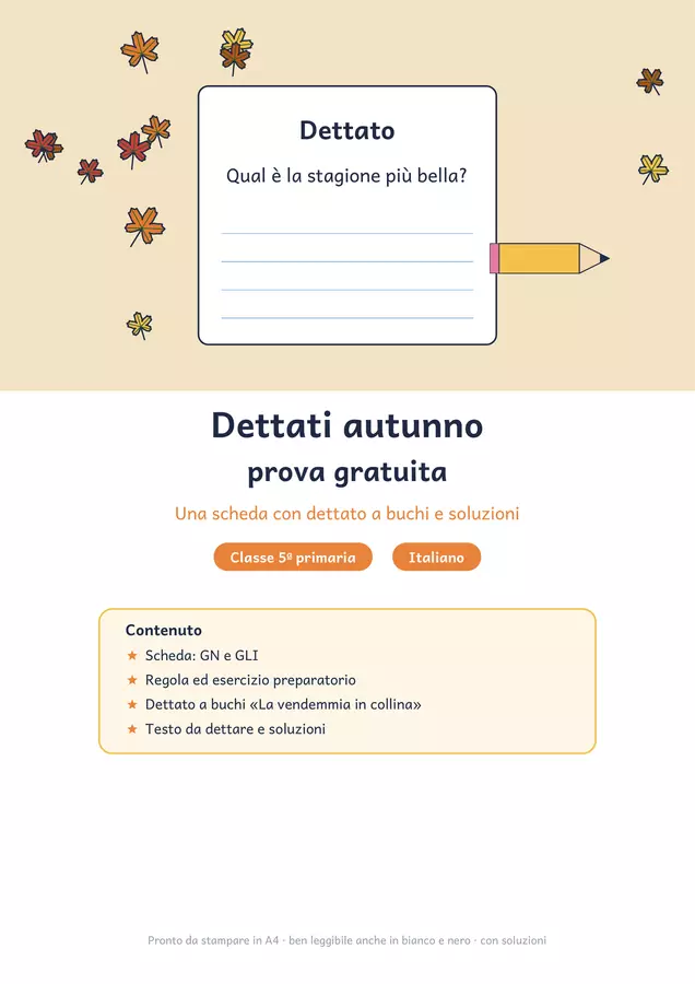 Dettati autunno classe quinta gratis: GN e GLI Esercizi - Dettati autunno classe quinta gratis: GN e GLI - Chiaro e Corretto - Pagina di copertina