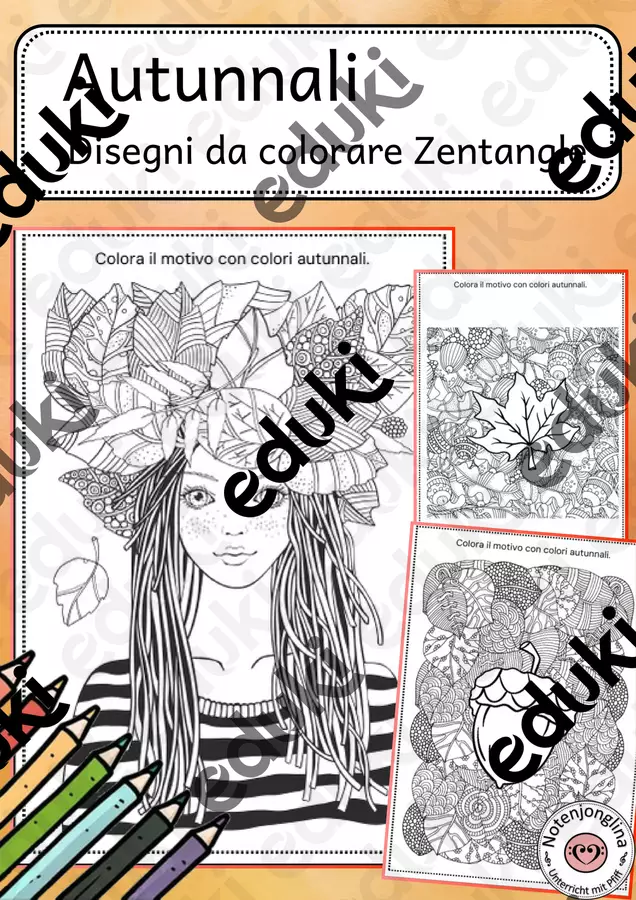 Disegni autunnali da colorare Zentangle Materiale per pittura e bricolage - Disegni autunnali da colorare Zentangle - Notenjonglina - Pagina di copertina