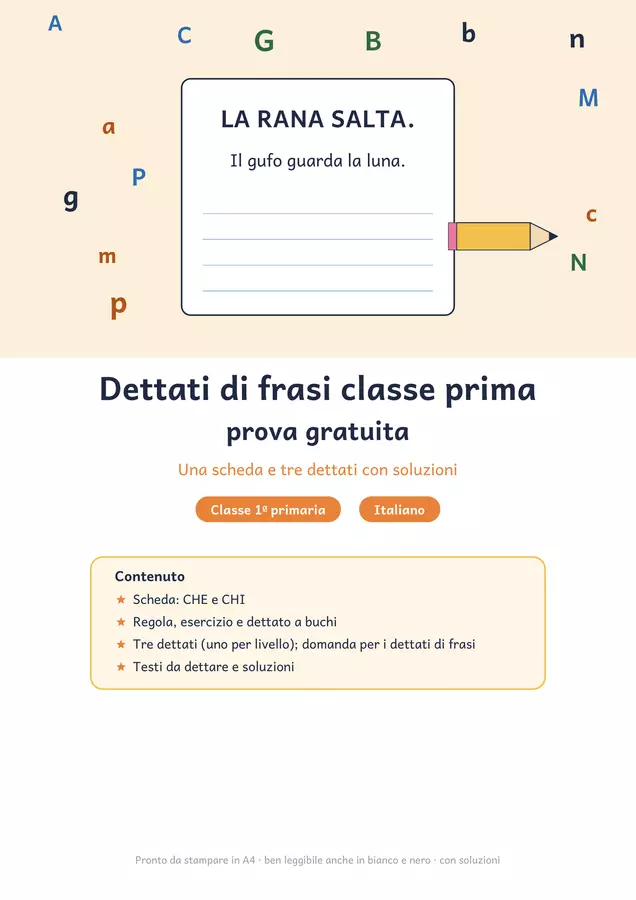 Dettati di frasi classe prima gratis: 3 dettati Esercizi - Dettati di frasi classe prima gratis: 3 dettati - Chiaro e Corretto - Pagina di copertina