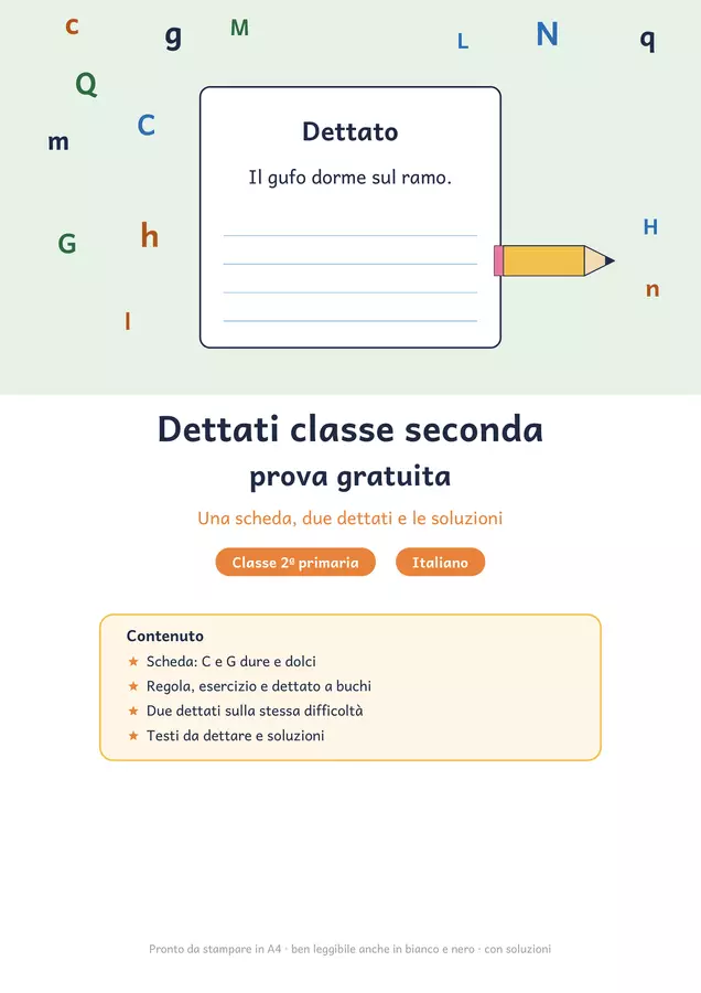Dettati classe seconda gratis: C e G dure e dolci Esercizi - Dettati classe seconda gratis: C e G dure e dolci - Chiaro e Corretto - Pagina di copertina