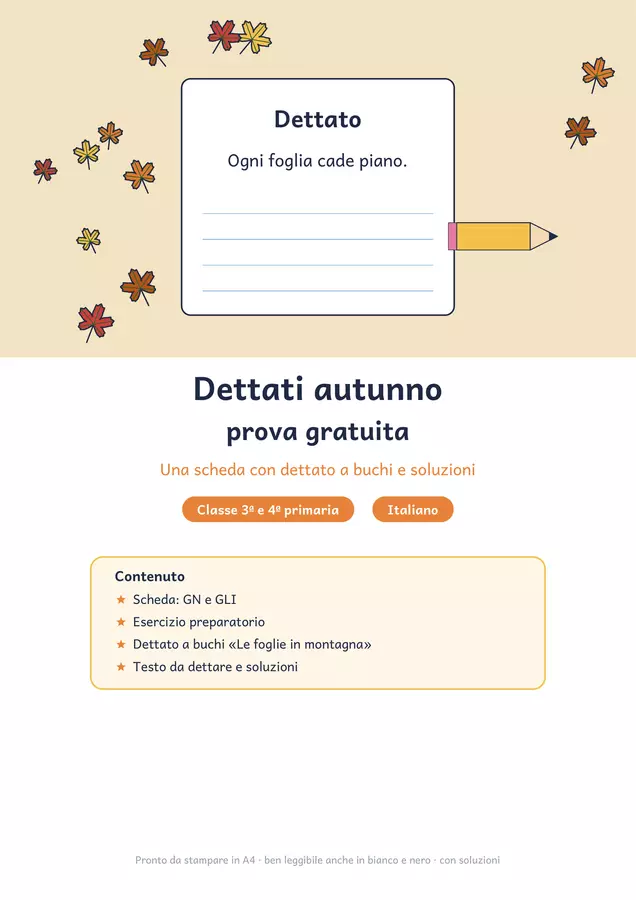 Dettati autunno gratis: GN e GLI, classe terza Esercizi - Dettati autunno gratis: GN e GLI, classe terza - Chiaro e Corretto - Pagina di copertina